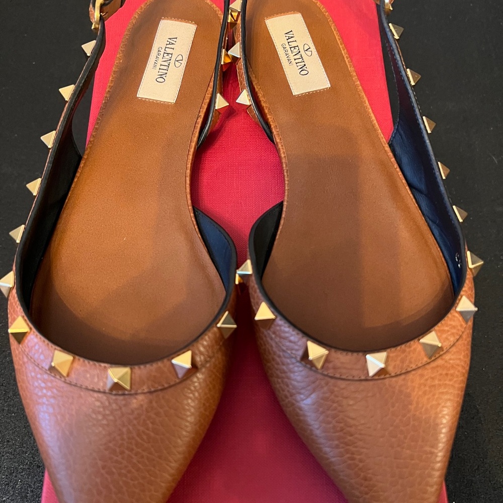 Valentino slingback flat, size 9, tan